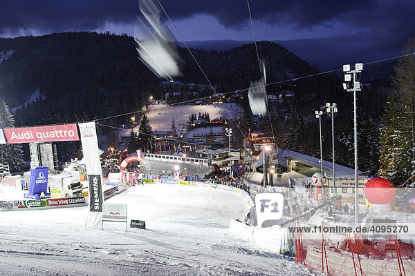 View to finish area first run ladies night slalom 12 29 2004 on Semmering in Lower Austria