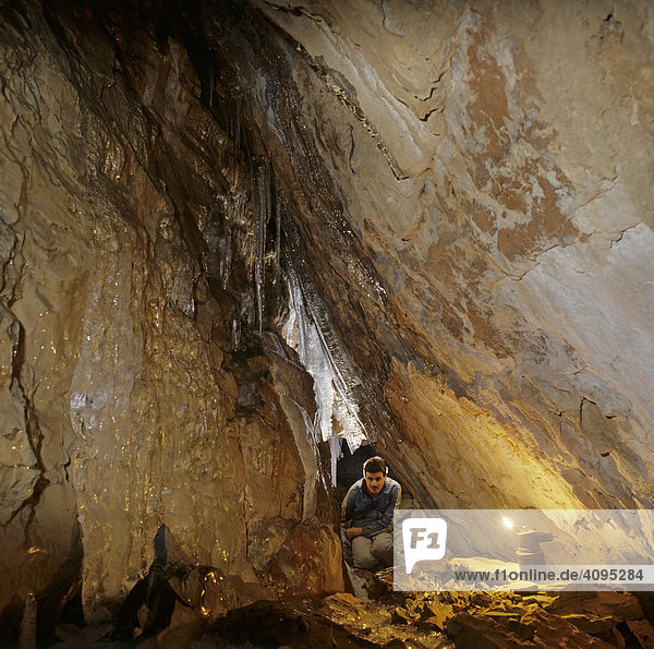 Small gap in cave Windloch on the mountain Otter near Gloggnitz in Lower Austria Austria