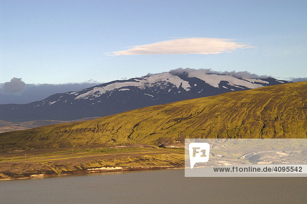 Reservoir of the power plant Burfell and volcano Hekla Iceland