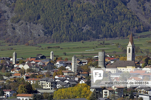 Blick vom Tartscher Bichl auf Mals, Tartsch, Oberer Vinschgau, Südtirol, Italien
