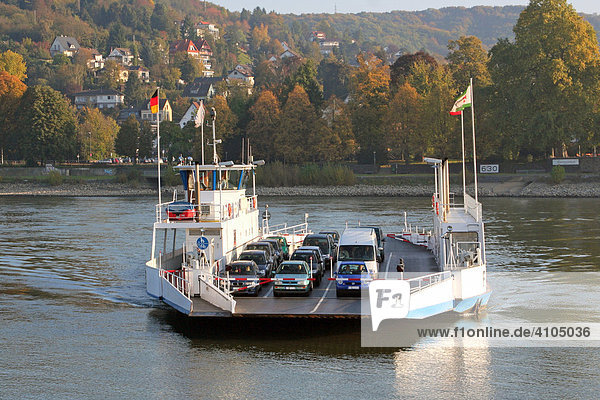 Car ferry across the River Rhine at Remagen to Linz Rhineland Palatinate Germany
