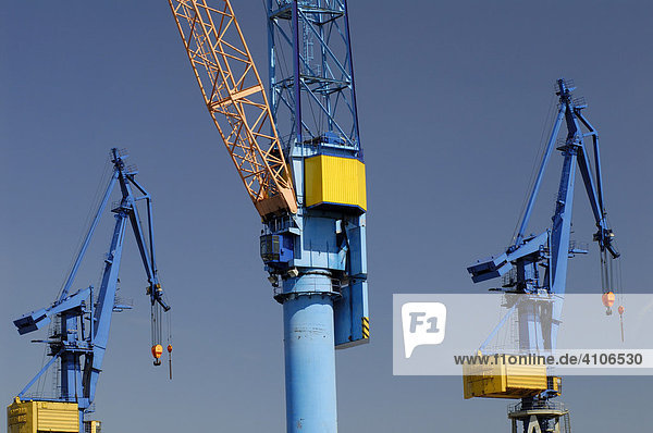 Harbour cranes in Hamburg harbour  Germany