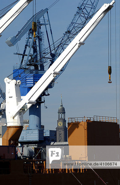 Cargo ship in Hamburg harbour  Germany