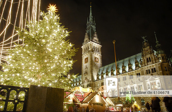 City hall and Christmas fair in Hamburg  Germany