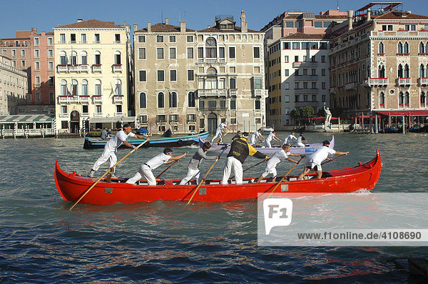Departing for a gondola race  Venice  Veneto  Italy  Europe
