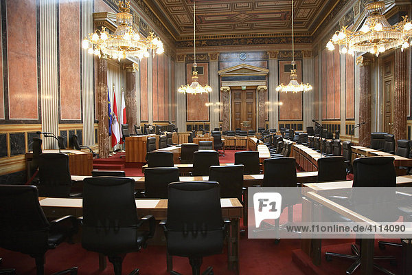 Sitzungssaal des österreichischen Bundesrates im Parlament  Wien  Österreich