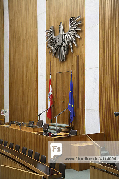 Detail vom Sitzungssaal des österreichischen Nationalrates im Parlament  Wien  Österreich