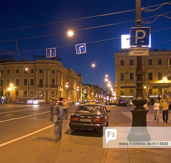 GUS Russia St Petersburg 300 years old Venice of the North Newski Prospekt at Night iluminated Shops City Traffic
