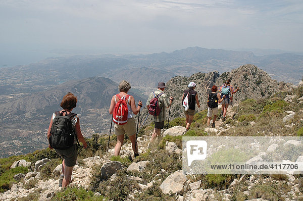 Hiking group at Puig Campana near Finestrat  Costa Blanca  Spain  Europe