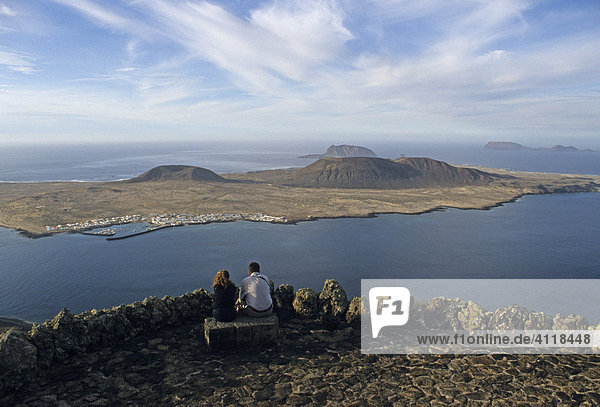 View from Lanzarote Island to La Graciosa island  Mirador del Rio of the artist Cesar Manrique  Canary Islands  Spain  Europe