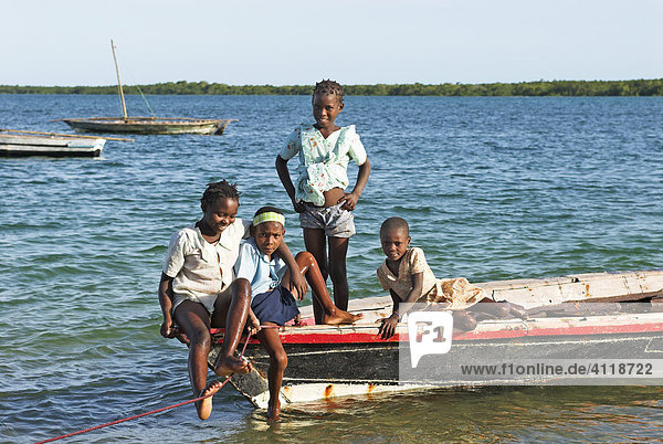 Children on a boat at Ibo Island  Quirimbas islands  Mozambique  Africa