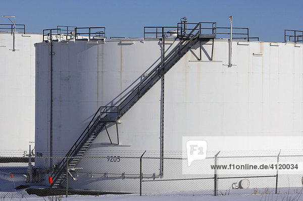Oil storage container near Edmonton  Alberta  Canada