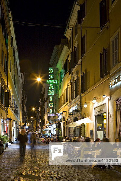 Alleys and restaurants near the Spanish Steps (Italian: Scalinata della Trinità dei Monti) at night  Rome  Italy  Europe