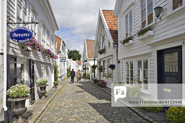 Beautiful old wooden houses in Old Stavanger  the historic centre of Stavanger (European Capital of Culture 2008)  Norway  Europe