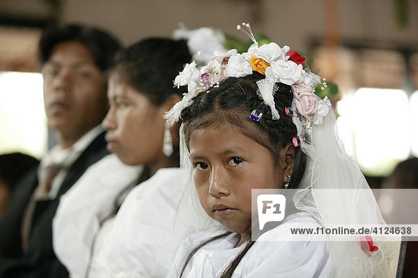 Bride with flower girl  Indian wedding  Loma Plata  Chaco  Paraguay  South America