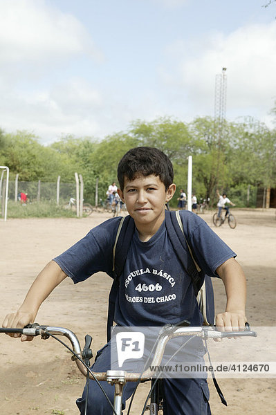 Boy with bicycle  Mennonite colony  Loma Plata  Chaco  Paragua  South America