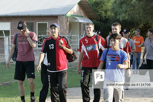 Teenage soccer fans Loma Plata Chaco Paraguay South America