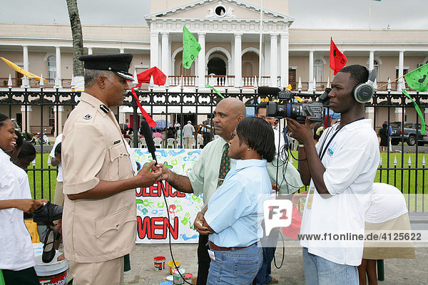 Protesters in front of government building  protesting violence against women  in Georgetown  Guyana  South America