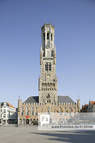 Marketplace  Belfried (belfry)  Bruges  Flanders  Belgium  Europe