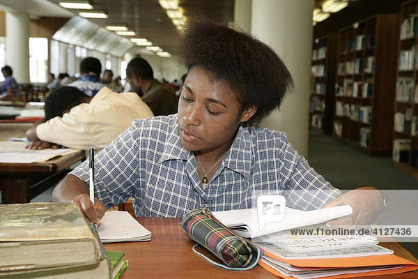 Students at the university library  Goroka  Papua New Guinea  Melanesia