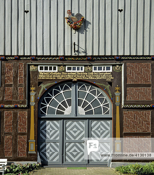 Old barn door with inscriptions  North Rhine-Westphalia  Germany  Europe