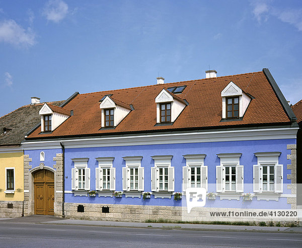 Blue house facade  St. Margarethen  Burgenland  Austria  Europe