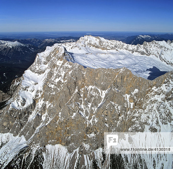 Mt. Zugspitze and Schneeferner Glacier  Wetterstein Range  Upper Bavaria  Bavaria  Germany  Europe