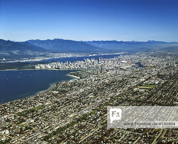 Vancouver  aerial view  city centre with Stanley Park  British Columbia  Canada