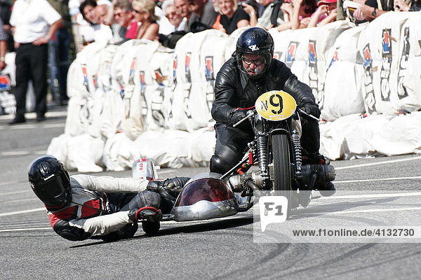 1952 Triumph motorcycle with side-car at a vintage motorcycle race in Schotten  Hesse  Germany  Europe
