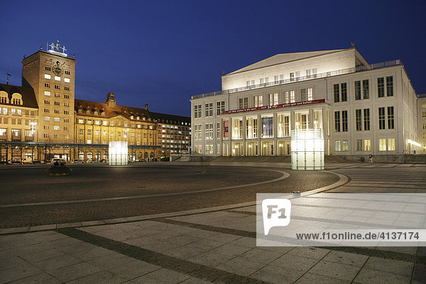 Opera house at Augustusplatz. Krochhaus left Leipzig Saxony Germany
