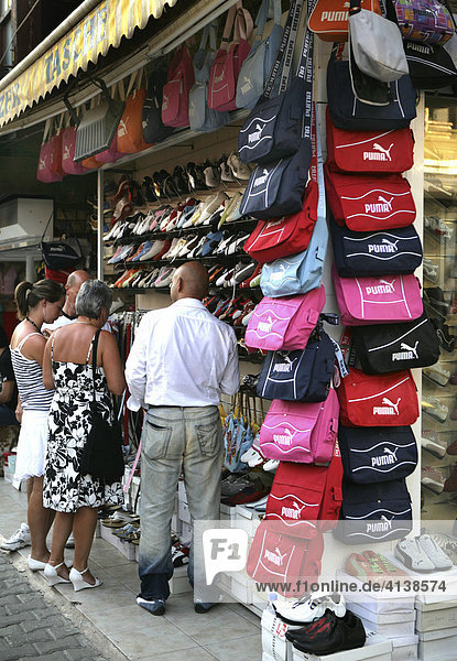 TUR Turkey Side Turkish riviera. Shop with fake products Puma shoes and  bags in the old town