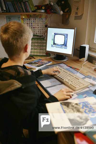 DEU  Bundesrepublik Deutschland: Junge  Gymnasiast  lernt für die Schule  Hausaufgaben  Englisch lernen mit dem PC.