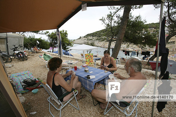 Trailer campsite at Poljana Campground for tents and RVs  Losinj Island  Croatia  Europe