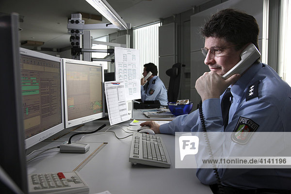 Police control room  HQ  call center for emergency calls  Mettmann  North Rhine-Westphalia  Germany  Europe