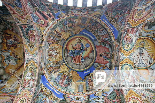 Ceiling cupola painting in orthodox Rila cloister in the Rila mountains  Bulgaria