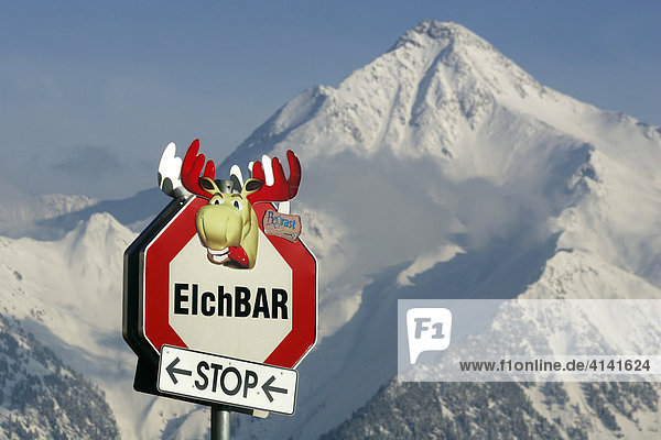 Hinweisschild zur Elchbar im Skigebiet Mayrhofen-Penken  Tirol  Österreich