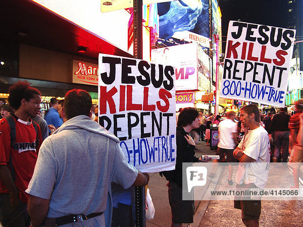 USA  United States of America  New York City: Times Square. Religious group  demonstration.