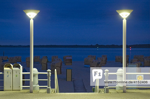Stairs to the beach at Travemuende at night Germany