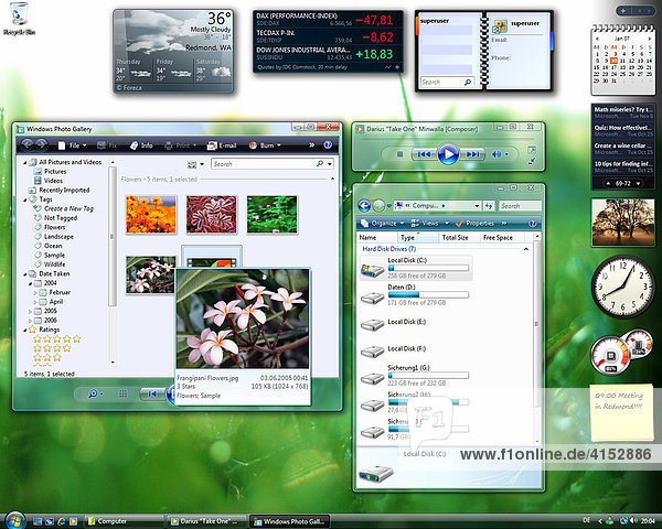 Microsoft Windows Vista  englische Version  Desktop mit geöffneten Anwendungen  Bildschirmfoto