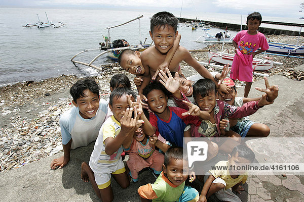 Group of children on the beach  Bali  Indonesia