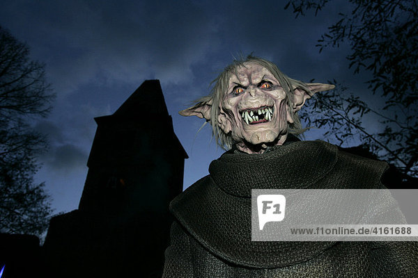 At Halloween a monster in the castle Frankenstein  Hessen  Germany