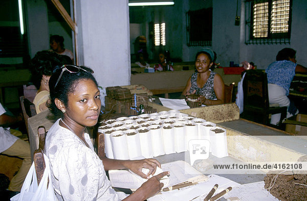 Zigarrenfabrik  Arbeiterinnen wickeln Zigarren  Santiago de Cuba  Caribbean.