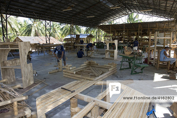 Bamboo being processed at a furniture factory in Negros  the Philippines  Asia