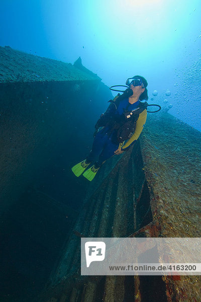 Wrack Odyssey 91 Meter  versenkt 2002 als Touristenattraktion für Taucher  Roatan  Honduras  Zentralamerika