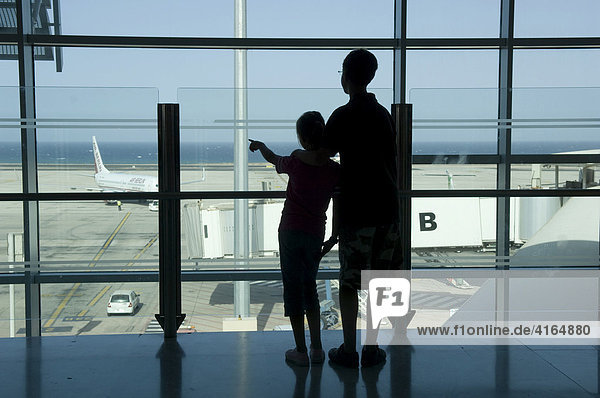 Teenagers at the airport of Fuerteventura  Canary Islands  Spain