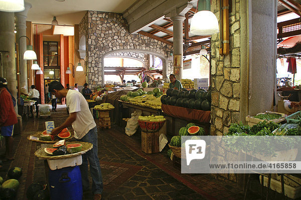 Market stalls at the market of Port Louis  Mauritius  Mascarenes  Indian Ocean