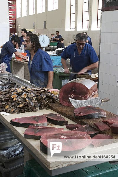 Market hall Mercado dos Lavradores in Funchal - fish market - tuna - Madeira