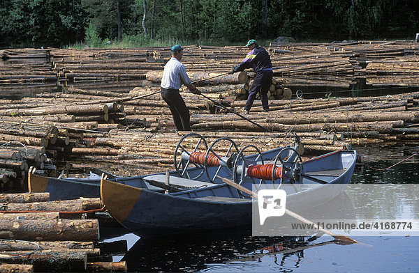 Timber workers Kallavesi lake - Savo - Finland