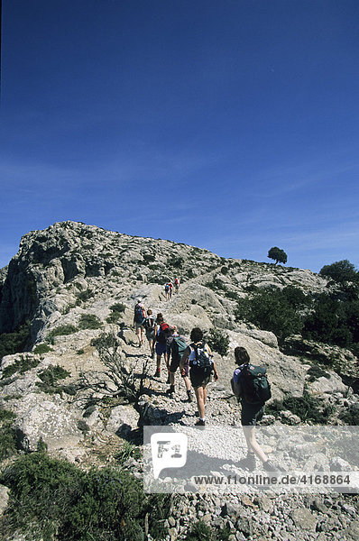 Mallorca - Serra de Tramuntana nahe Valldemossa - Berg CaragolÌ - Wandergruppe