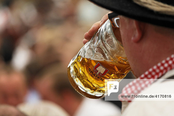 Spaten Bier Oktoberfest Festzelt Ochsenbraterei München Bayern Deutschland